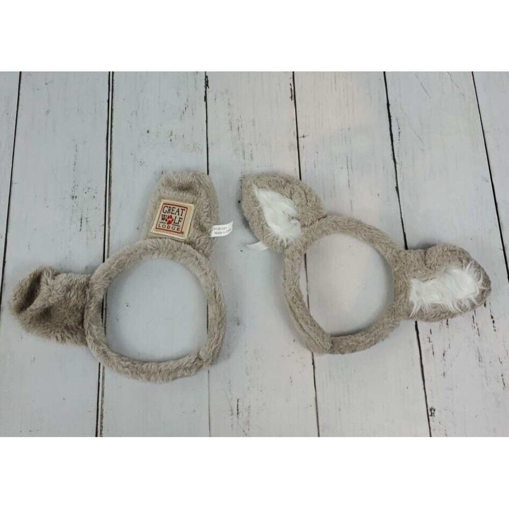 Lot of 2 Great Wolf Lodge Wolf Ears Headbands Grey Plush Soft Fun